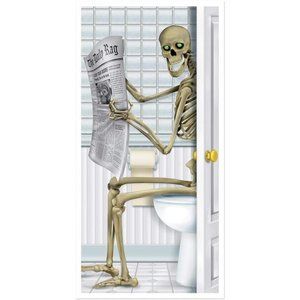 Skeleton Restroom Door Cover, 5’ x 30” – Spooky Halloween - Bone Chilling